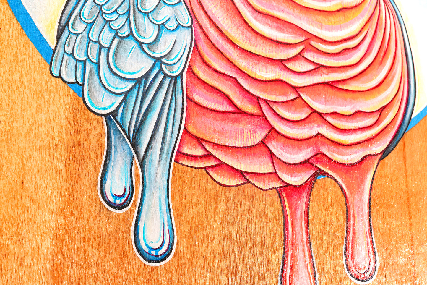 Fine art print close up of a vibrant acrylic illustration on plywood of a native Australian Galah bird by Skotty Fairclough