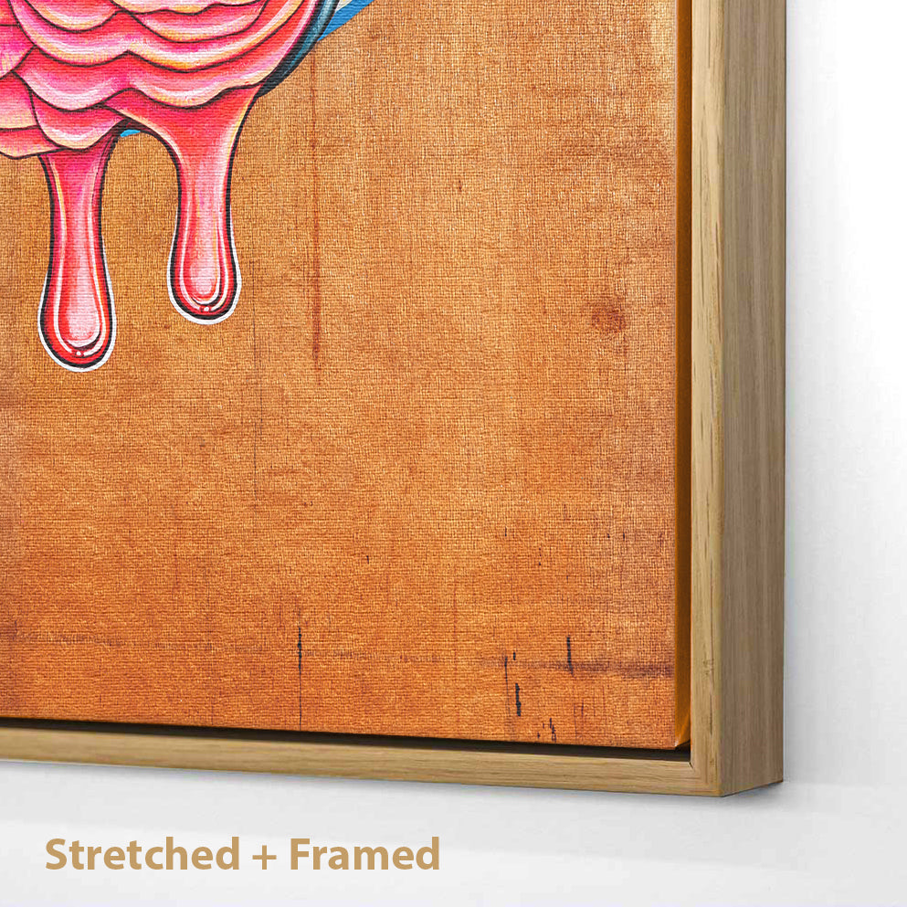 Strected and framed Canvas print of a vibrant acrylic illustration on plywood of a native Australian Galah bird by Skotty Fairclough
