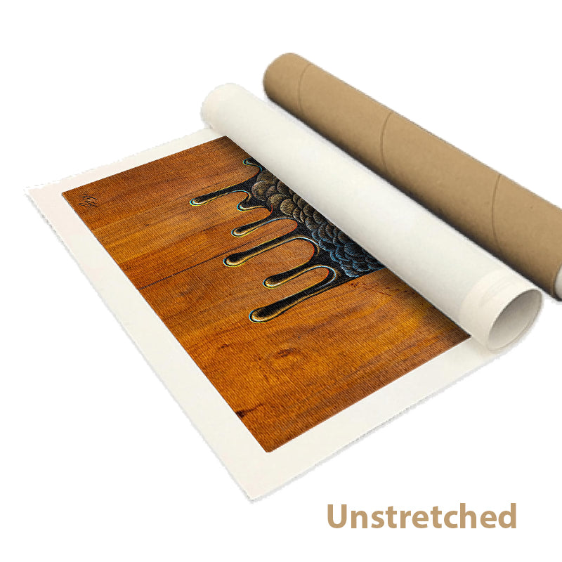 Rolled Canvas print of a detailed acrylic illustration on plywood of an Australian Native Magpie bird by Skotty Fairclough